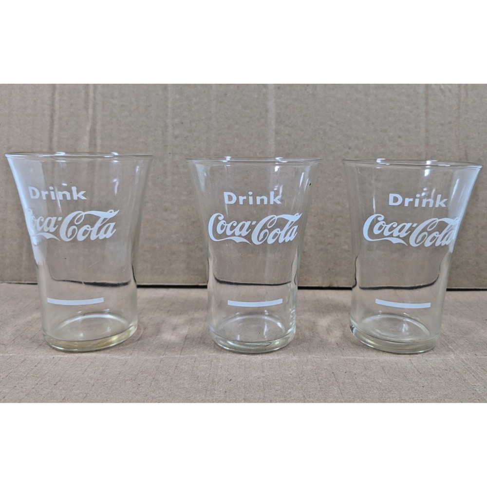 3 Vintage Drink Coca Cola Etched  Glass with Syrup Line by Federal - 3 3/4" Tall
